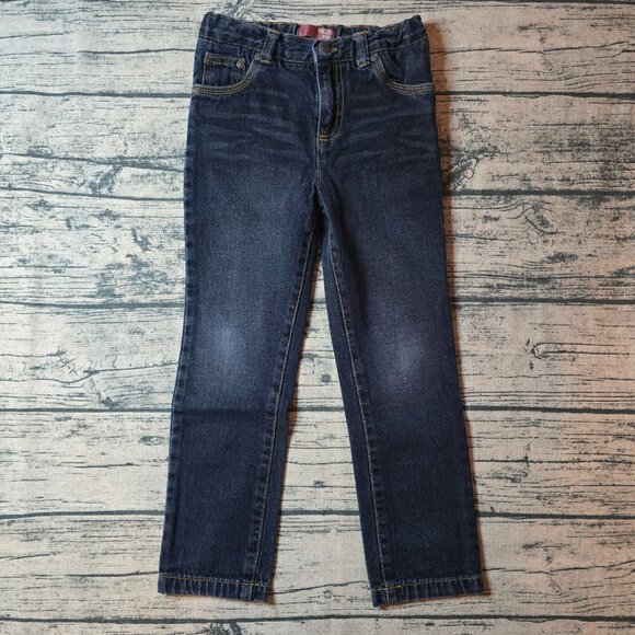 Arizona Jeans Youth Boys Dark Wash Denim Rolled Cuff Straight Leg Adjustable 5T - Picture 1 of 5